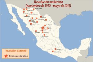 디아스 축출을 위한 투쟁 중 주요 전투(1910년 11월~1911년 5월). 대부분의 전투는 북부 국경 지역에서 벌어졌으며, 시우다드후아레스 전투가 결정적인 타격을 입혔지만, 모렐로스 주에서 사파티스타들이 벌인 투쟁도 극히 중요했다. 모렐로스 주는 멕시코 수도 바로 남쪽에 위치해 있었기 때문이다.