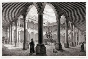 멕시코 왕립 종교 대학교 내부, 피에트로 구알디(Pietro Gualdi)의 석판화, 1840년