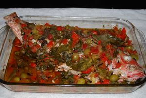 베라크루스식 우아치낭고(Huachinango a la veracruzana), 붉은도다리를 기반으로 한 요리.