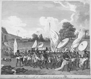 1793년, 전쟁터로 향하는 다호미 아마존과 왕