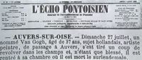 빈센트 반 고흐의 죽음을 알리는 신문 기사 (1890년 8월 7일)