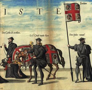 카를 5세의 장례식에서 사르데냐 왕국의 깃발