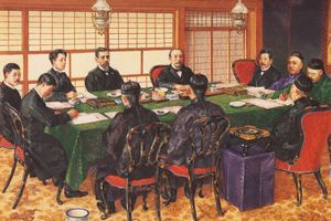 나가토치 히데타(永地秀太)가 그린 시모노세키 회담 그림 (1929년), 메이지 기념 사진관