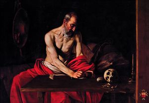 카라바조(Michelangelo Merisi da Caravaggio)의 성 히에로니무스의 글쓰기, 1607년, 몰타 발레타의 성 요한 공동 대성당