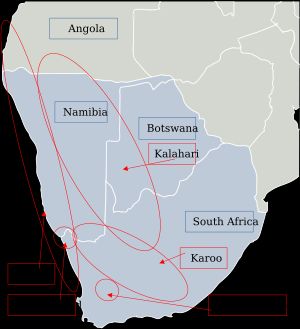 남아프리카 사막의 위치.