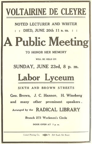 드 클레르 사망 며칠 후 열린 추모 행사를 알리는 전단