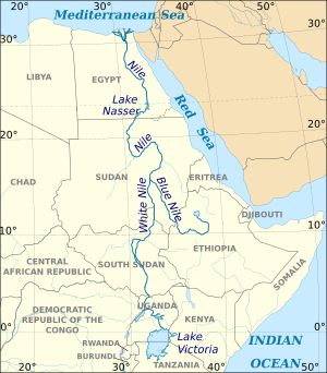 나일강의 두 지류인 백나일과 청나일을 함께 보여주는 지도