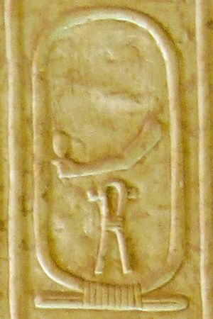 아비도스 왕 목록에 있는 조세르의 카르투시 이름. 카르투시 상단 부분에 지워진 상형 문자 흔적이 보인다.