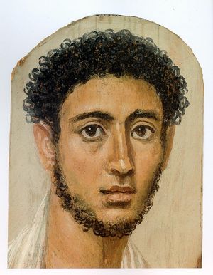 기원후 125년에서 150년 사이 파유움 미라 초상화(Fayum mummy portraits)에서 발견된 이집트 미라의 고대 이집트 초상화
