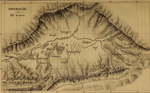 1882년 프랑스 상세 지도. 페르가나 계곡에 있는 안디잔(여기서는 약간 오른쪽 중앙에 "Andidjâne"으로 표기됨)의 위치를 보여줌