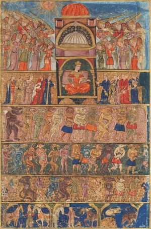 즉위한 시바 여왕 빌키스. 바예지드 2세(1481-1512)를 위해 부르사의 피르다우시가 제작한 솔로몬(술레이만나마)의 책에서 발췌. 체스터 비티 도서관