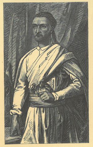 독일 태생 선교사인 요한 마르틴 플라드가 그린 테오드로스 2세의 초상화. 그는 마그달라에 갇힌 유럽인 포로 중 한 명이었다.