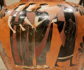 파리스의 심판. 아티카식 검은 그림 항아리의 B면, 기원전 540-530년. 메트로폴리탄 미술관