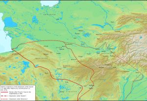 페로즈 1세~호스로 1세까지 지속된 사산 제국의 동방으로의 팽창.