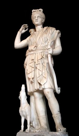  사냥꾼 아르테미스(디아나). 2세기 로마 시대 그리스 조각상의 복제품. 바티칸 박물관