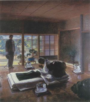 메이지 천황의 병문안을 받은 이와쿠라(기타 렌조, 메이지 기념 사진관)