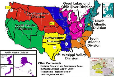 미국 육군 공병대의 지부 지도