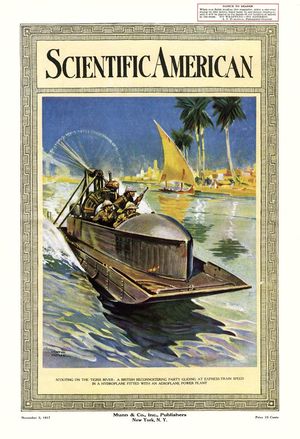 제1차 세계 대전 메소포타미아 전역 중 티그리스 강에서 영국군 에어보트를 묘사한 1917년 사이언티픽 아메리칸 표지.