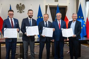 3개 야당 대표들이 연정 협약에 서명한 후