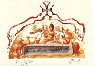 가우디가 디자인하고 프란세스크 킨타나가 그림을 그리고 조셉 마리아 후졸이 채색한 오르페오 카탈라(1922)를 위한 헌정품