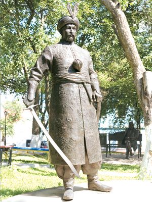 우크라이나 키이우에 있는 보흐단 흐멜니츠키 기념비. 제작자는 보리스 크릴로프와 올레스 시도룩이다.