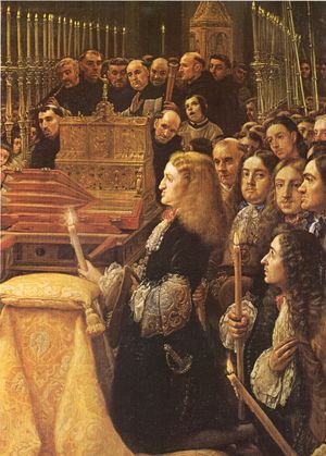 클라우디오 코엘료가 그린 카를로스 2세가 성체를 받들다(세부), 스페인 바로크 회화의 마지막이자 가장 중요한 예술 작품 중 하나