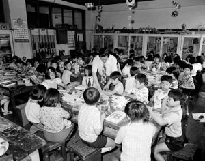 1976년 경복초등학교 교실의 수업 광경(당시에는 국민학교라는 명칭을 사용했었음)