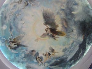 톈진 역의 돔 벽화《정위전해(精卫填海)》