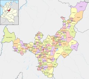 보야카 주의 지도. 빨간 점은 각 시의 시청 소재지를 나타낸다.