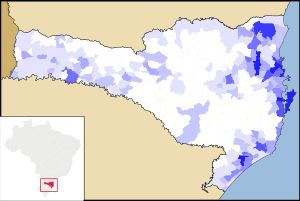 2010년 산타 카타리나 주 시별 인구 밀도 지도