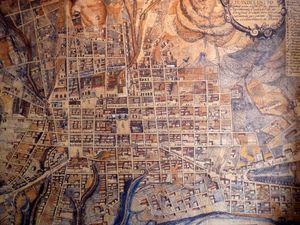 1805년 키토 도시 지도. 1809년 키토 주권 위원회 의장이자 셀바 알레그레 후작 2세인 후안 피오 몬투파르가 제작