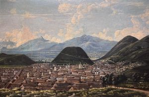 라파엘 살라스(Rafael Salas) 추정, "키토"(19세기 중반 그림). 에콰도르 국립 박물관