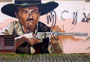 영화 석양의 건맨(1967)에서 조나단 코벳 역을 맡은 반 클리프를 묘사한 벽화