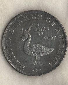 "브라이언 머니"로 불리는, "the United States of America"와 "In God We Trust"를 본뜬 토큰.