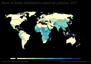 실내 공기 오염으로 인한 사망자 비율 (짙은 색일수록 사망자 수가 많음)