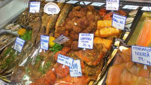 헬싱키 구 시장(Old Market Hall, Helsinki)에서 판매되는 생선