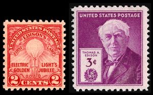 1929년과 1947년 발행된 토머스 에디슨 우표