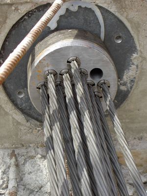 12개의 평행 케이블이 개별적으로 어셈블리에 고정되어 있습니다.