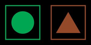 인도에서 사용되는 라벨로 채식 제품(왼쪽)과 비채식 제품(오른쪽)을 구분한다.