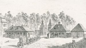 신고전주의(Neoclassical architecture) 양식으로 재건축되기 30년 전인 1764년 판화에 담긴 옛 브란덴부르크 문