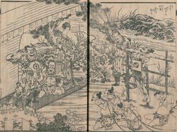 곡정마금『춘설궁장월』(1807년)에서의 북재에 의한 삽화.