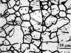 과민화된 금속 미세구조. 입계가 더 넓어진 것을 보여줌