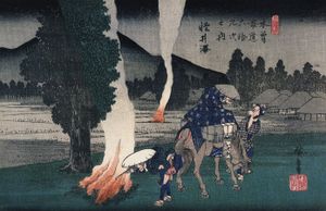 히로시게의 「가이소카이도 육십구차」 (1834~1842) 시리즈 중 19번째 그림이자 가루이자와 18번째 역