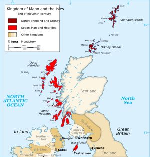 11세기 말 오크니, 셰틀랜드, 헤브리디스 제도, 맨과 다양한 본토 영토의 위치
