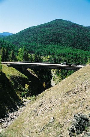 산양들은 협곡 건너편의 소금핥기에 도달하기 위해 미국 2번 국도(US Route 2)를 건너곤 했다. 이제는 나무와 가파른 언덕 사면에 가려진 다리 아래 암석 통로를 통해 안전하게 이동할 수 있다.