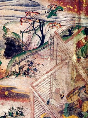 1167년 헤이케 노쿄(Heike Nōkyō) 문헌집에 나오는 법화경의 삽화 부분