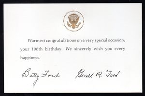 제럴드 포드(Gerald R. Ford) 전 미국 대통령과 베티 포드(Betty Ford) 여사가 보낸 축하 카드