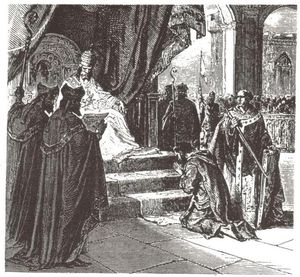 아팅기 수도원에서 공개 참회식을 하는 루트비히 경건왕, 앉은 이는 교황 파스칼 1세