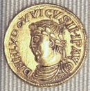 루트비히 1세의 얼굴과 이름 (흘로도비쿠스 황제)이 새겨진 데나리온 동전 (814-840년)