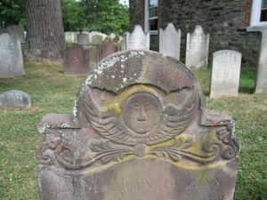 17세기 슬리피 할로우의 옛 네덜란드 교회 묘지의 묘비에 새겨진 영혼의 묘사